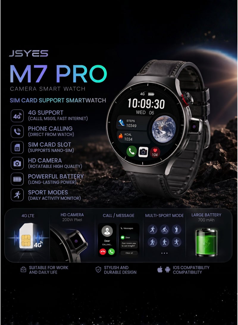 JSYES M7 Pro 4G SIM Smartwatch with HD Camera | Super AMOLED Screen, BT Calling, 10+ Sports Modes & Health Monitor (Includes 3 Straps: Leather & Silicone) - Image 3