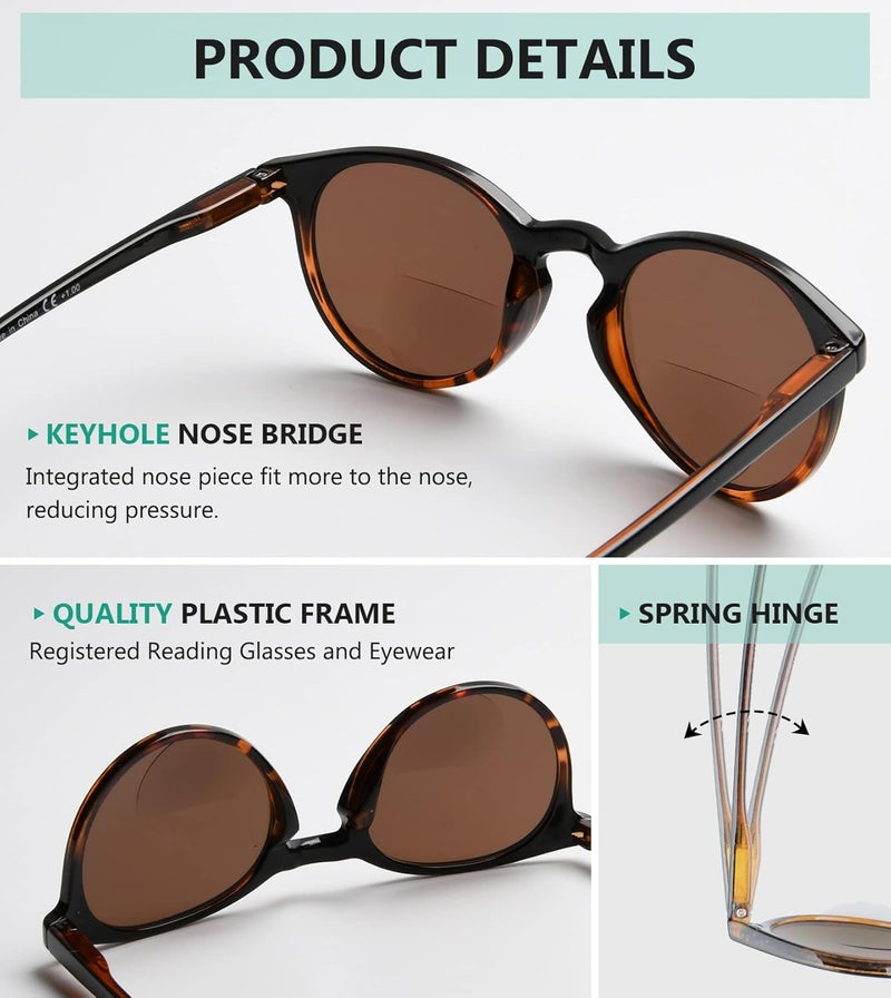 Eyekepper Key Hole Style Spring-Hinged Round Bifocal Sunglasses Sunshine Readers Black-Red - Image 4