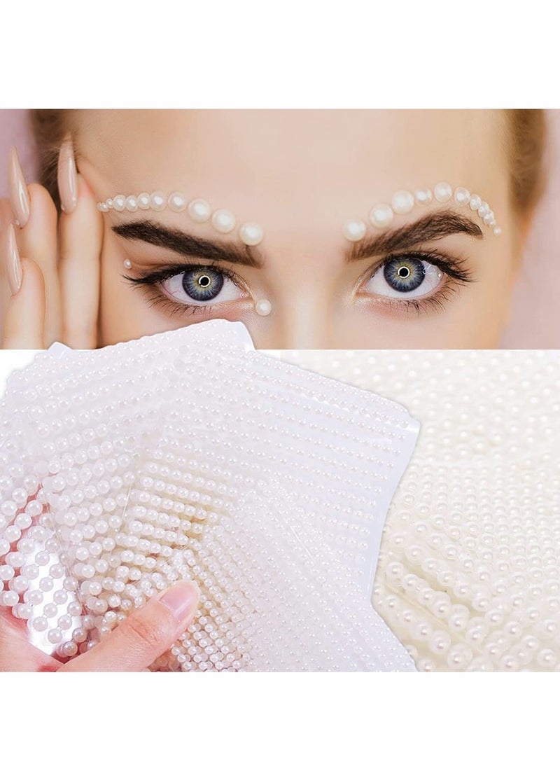 Excefore White Pearl Rhinestone Stickers Makeup, Eye Gems Face Jewels Body Crystal Makeup Diamonds Temporary Tattoo Dots for Women Girls 3D Self Adhesive Flatback Pearls Nail Art Decorations, 4 Size 2800 PCS - Image 2