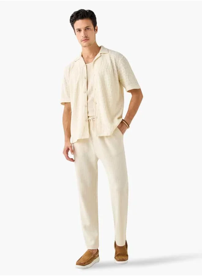 ايكونيك Iconic Textured Camp Collar Shirt with Short Sleeves