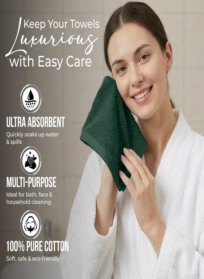 RIVERSIDE 12-Pack Premium 100% Cotton Hunter Green Face Towels for Bathroom [12x12] - Reusable Luxury Face Wash Cloths for Showering - 550 GSM Super Soft & Absorbent Washcloths for Body, Spa & Gym - Image 3