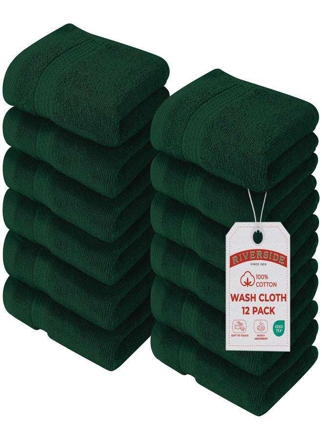 RIVERSIDE 12-Pack Premium 100% Cotton Hunter Green Face Towels for Bathroom [12x12] - Reusable Luxury Face Wash Cloths for Showering - 550 GSM Super Soft & Absorbent Washcloths for Body, Spa & Gym - Image 1