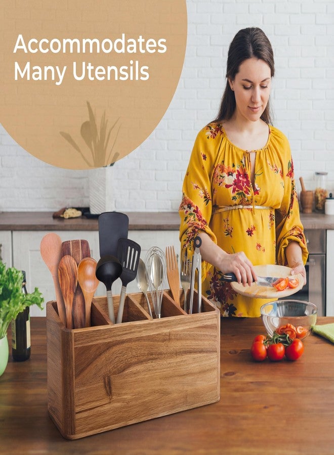 Dstuff Large Kitchen Utensil Holder Organizer for Counter or Countertop, Large Wooden Utensil Holder for Storage Cooking and Silverware, Acacia Rustic Wood Container Large (Acacia 4 Compartments) - Image 5