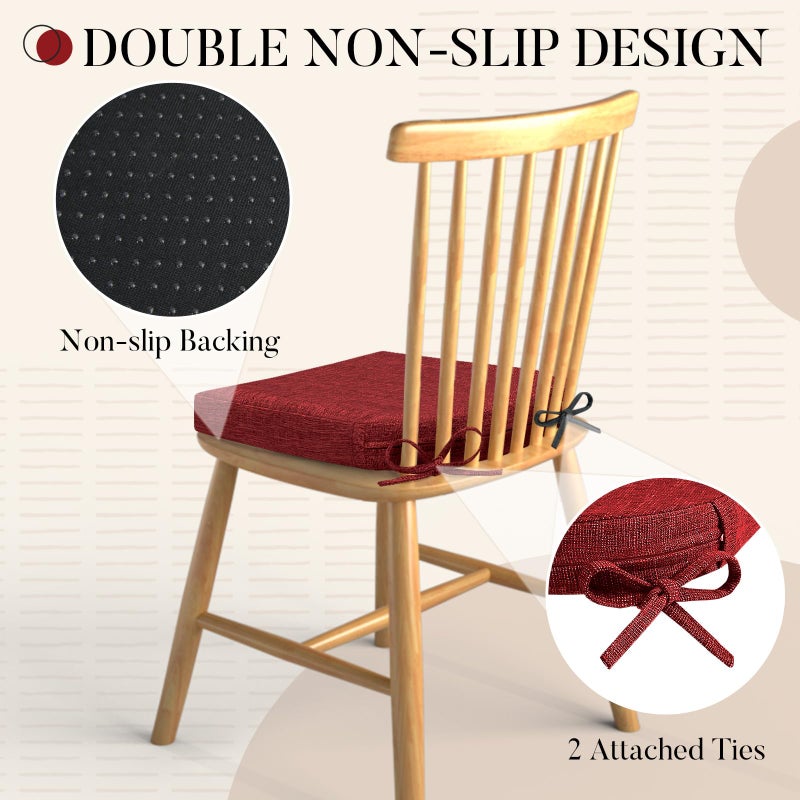 Basic Beyond Chair Cushions for Dining Chairs with Ties and Removable Cover, 2" Thick Seat Cushions for Kitchen Chairs, Set of 6, 17" x 16", Red - Image 4