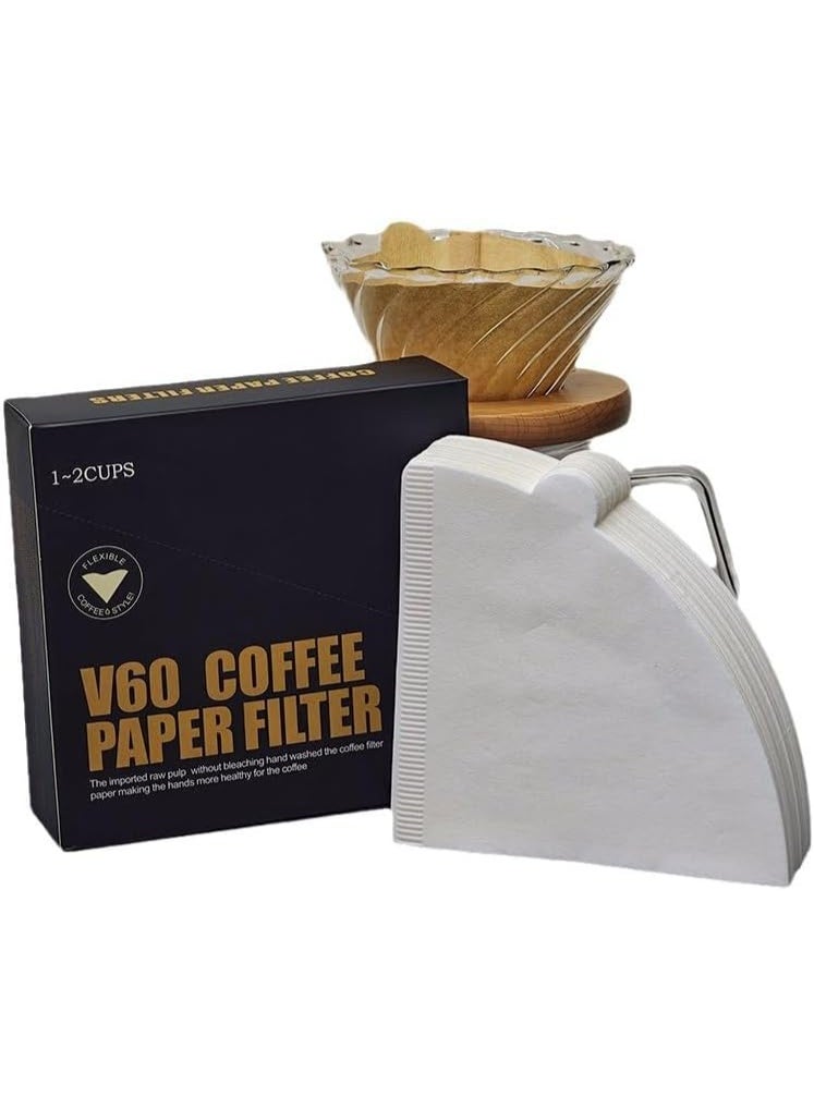 100 X Disposable Cone Unbleached White Coffee Filters for Pour Over and Drip Coffee Makers, 1 BOX Coffee Paper Filter V60 Size-02 - Image 1