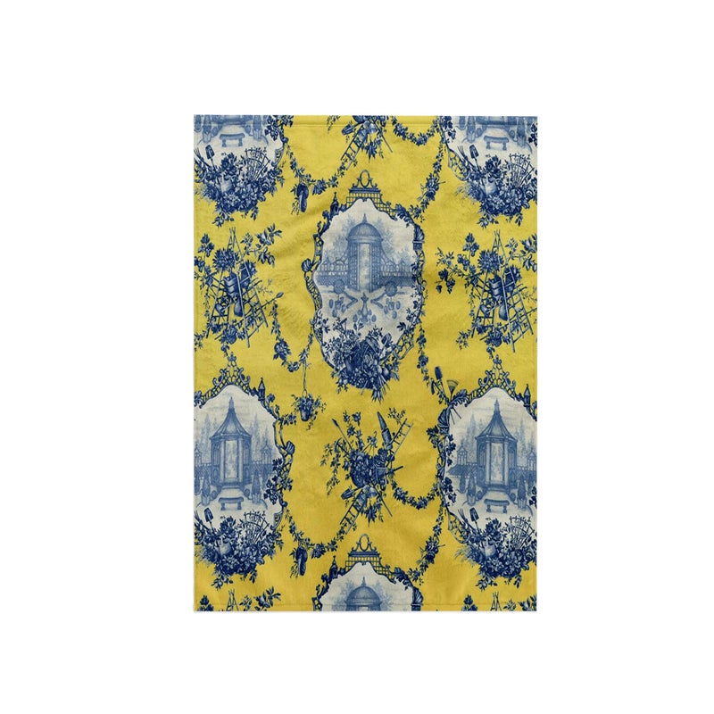 3D Rose TWL_218087_1 Garden French Toile Yellow Blue Popular Toile Print Towel 15 x 22
