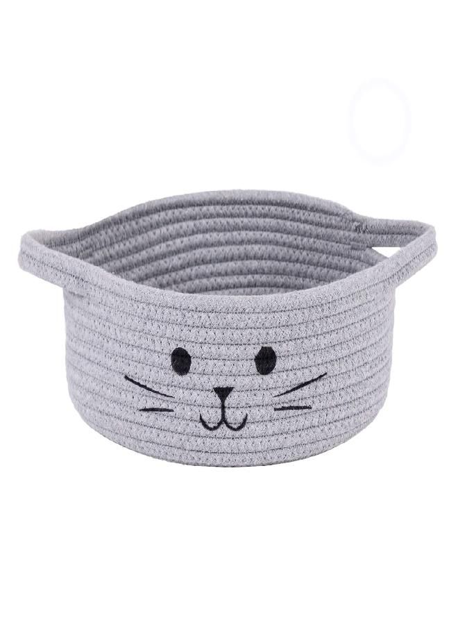 HiChen Small Woven Rope Storage Basket, Cute Cat Toy Basket for Living Room, Baby Baskets for Nursery, Gift Baskets Empty for Baby Shower, Grey, 9.8 x 4 inches - Image 3