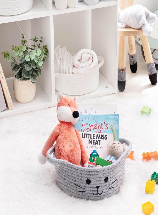 HiChen Small Woven Rope Storage Basket, Cute Cat Toy Basket for Living Room, Baby Baskets for Nursery, Gift Baskets Empty for Baby Shower, Grey, 9.8 x 4 inches - Image 2