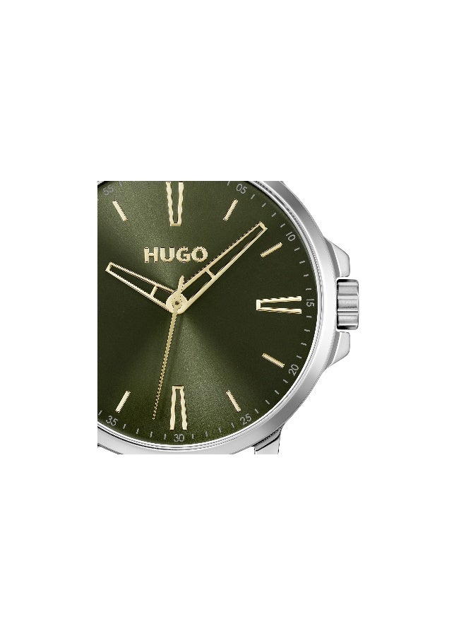 HUGO #SMOOTH Men's Quartz Watch with Olive Green Dial and Brown Leather Strap - 1530418 - Image 4