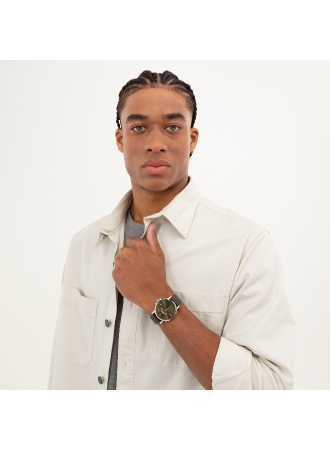 HUGO #SMOOTH Men's Quartz Watch with Olive Green Dial and Brown Leather Strap - 1530418 - Image 5