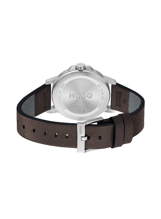 HUGO #SMOOTH Men's Quartz Watch with Olive Green Dial and Brown Leather Strap - 1530418 - Image 3