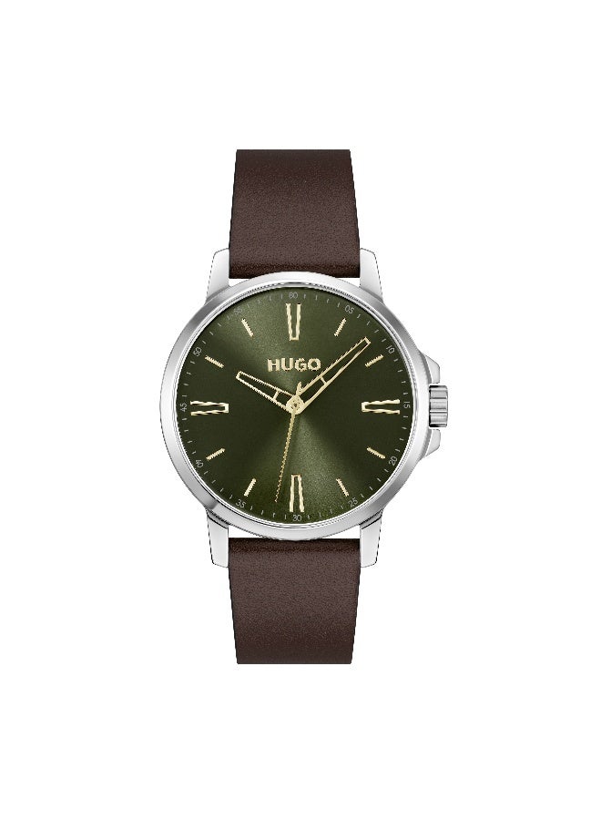 HUGO #SMOOTH Men's Quartz Watch with Olive Green Dial and Brown Leather Strap - 1530418 - Image 2