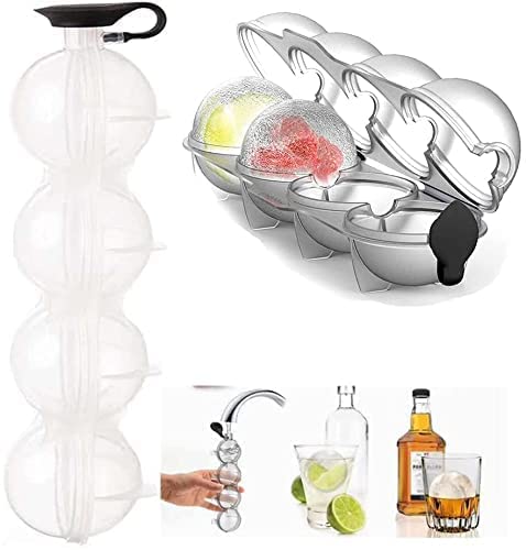 LAVNIK 4pcs Bar Ice Cube Maker Whiskey Cocktail Ice Box Molds Ice Ball Maker DIY Round Shape Ice Hockey Mold Bar Four Cavity Ice Cube Maker Birthday Wedding Party Cocktail Four Coarse Ice Sphere Moulds - Image 1