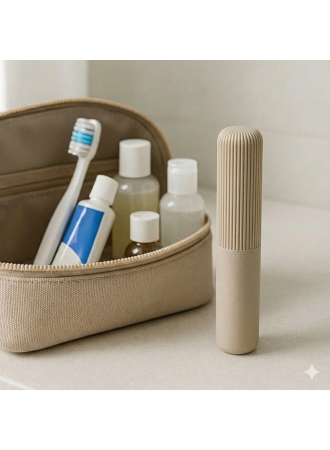 علبة سفر محمولة لفرشاة الأسنان، حامل أسود واقٍ بتصميم تهوية (علبة سفر محمولة لفرشاة الأسنان، حامل أسود واقٍ بتصميم تهوية (بيج - قطعة واحدة) - Image 2