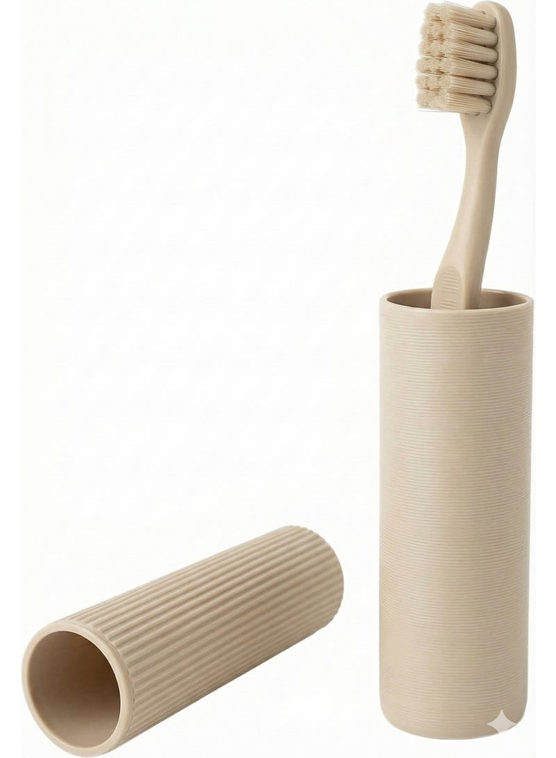 علبة سفر محمولة لفرشاة الأسنان، حامل أسود واقٍ بتصميم تهوية (علبة سفر محمولة لفرشاة الأسنان، حامل أسود واقٍ بتصميم تهوية (بيج - قطعة واحدة) - Image 1