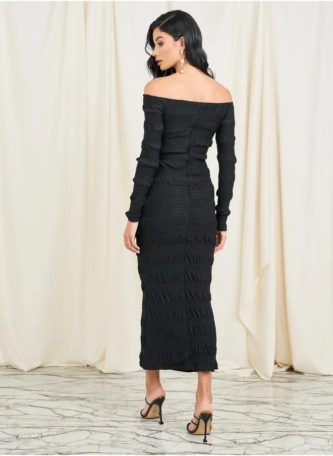 Styli Textured Off-Shoulder Dress