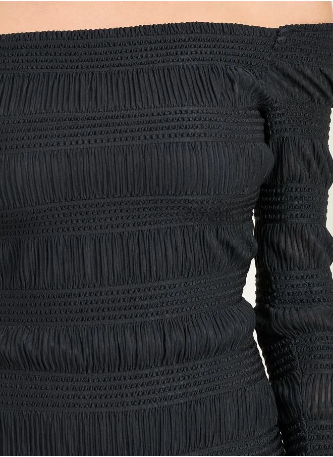 Styli Textured Off-Shoulder Dress