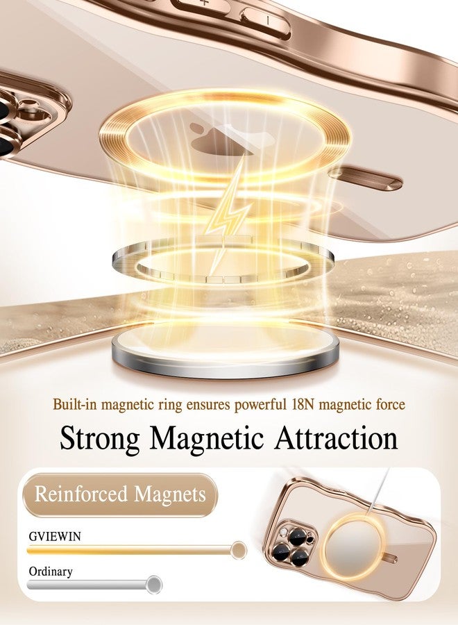 GVIEWIN for iPhone 16 Pro Max Case Compatible with MagSafe, Upgraded [Full Camera Protection][Cute Wave Frame][Military Grade Protection] Electroplated Soft Phone Cover for Women Girl, Clear/Rose Gold - Image 4
