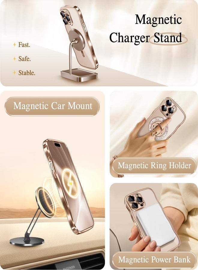 GVIEWIN for iPhone 16 Pro Max Case Compatible with MagSafe, Upgraded [Full Camera Protection][Cute Wave Frame][Military Grade Protection] Electroplated Soft Phone Cover for Women Girl, Clear/Rose Gold - Image 5