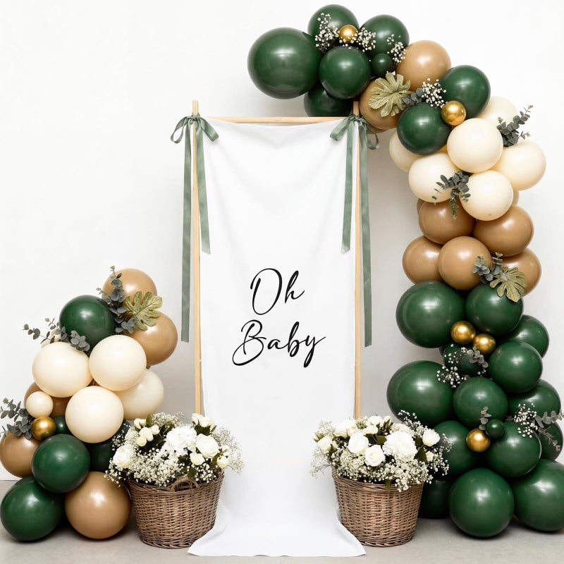 Oudain 5 x 2 ft Baby Shower Backdrop Banner with Sage Green Bow Baby Shower Party Decorations Backdrop Fabric Birthday Party Decorations Photo Props for Indoor Outdoor Yard Wall Decor - Image 3
