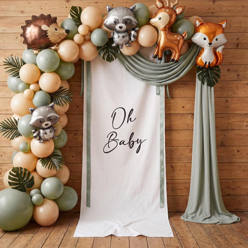 Oudain 5 x 2 ft Baby Shower Backdrop Banner with Sage Green Bow Baby Shower Party Decorations Backdrop Fabric Birthday Party Decorations Photo Props for Indoor Outdoor Yard Wall Decor - Image 5