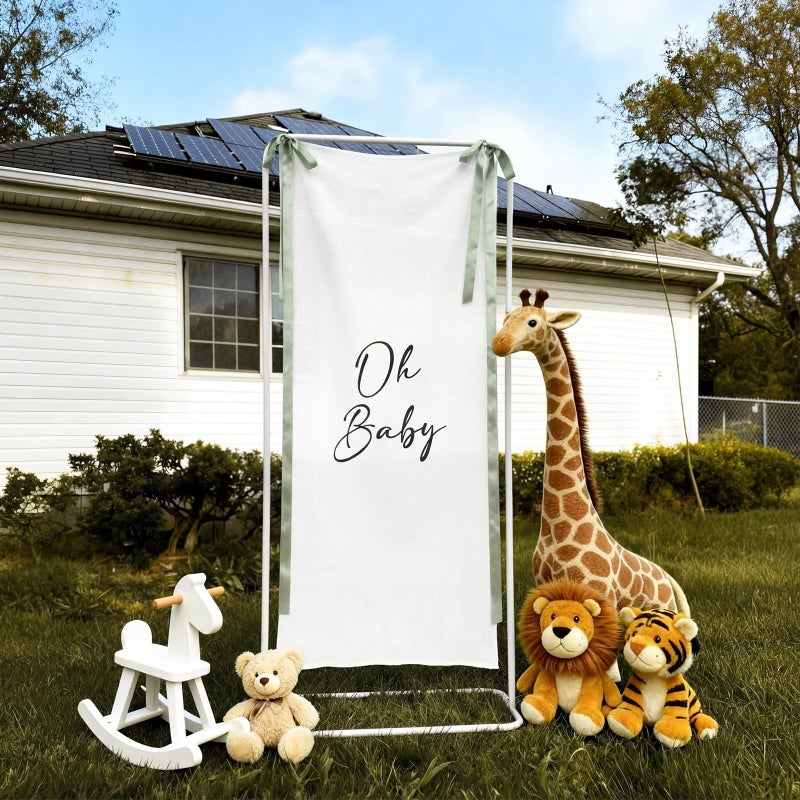 Oudain 5 x 2 ft Baby Shower Backdrop Banner with Sage Green Bow Baby Shower Party Decorations Backdrop Fabric Birthday Party Decorations Photo Props for Indoor Outdoor Yard Wall Decor - Image 4