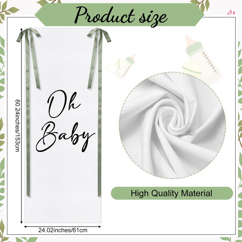 Oudain 5 x 2 ft Baby Shower Backdrop Banner with Sage Green Bow Baby Shower Party Decorations Backdrop Fabric Birthday Party Decorations Photo Props for Indoor Outdoor Yard Wall Decor - Image 2