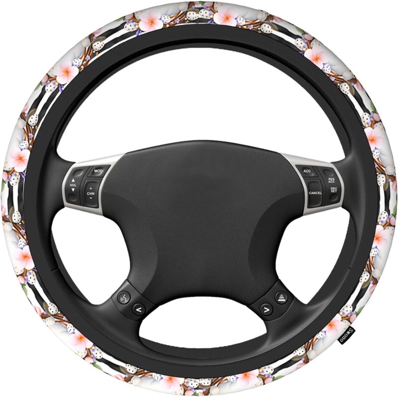Swono Easter Bunny Non-Slip Steering Wheel Cover Cute Rabbit Butterflies Flower Branch Striped Neoprene Car Steering Wheel Covers Grip Automotive Steering Wheel Protector Auto Car Wrap Cover 15 Inch - Image 2