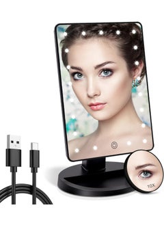 COSMIRROR COSMIRROR Lighted Makeup Vanity Mirror with 10X Magnifying, 21 LED Lighted with Touch Sensor Dimming, 180Adjustable Rotation, Dual Power Supply, Portable Cosmetic Mirror (Black) 