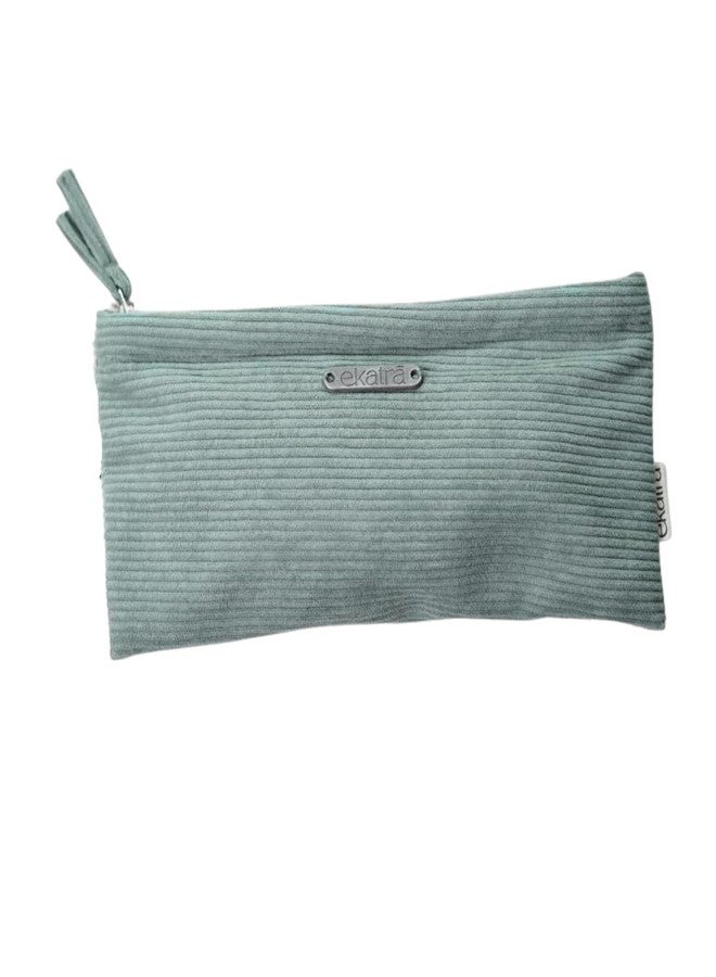 Ekatra Corduroy Small Pouch | Sage Cotton Travel Pouch for Women | Multipurpose Makeup Bag with Big Pocket | Handcrafted Cosmetic Organizer | Lightweight & Durable - Image 1