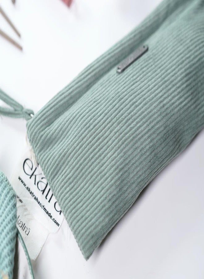 Ekatra Corduroy Small Pouch | Sage Cotton Travel Pouch for Women | Multipurpose Makeup Bag with Big Pocket | Handcrafted Cosmetic Organizer | Lightweight & Durable - Image 2