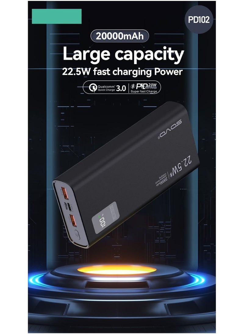 PD102 20000 mAh Portable Powerbank with 3 Output and 1 Input 20W PD Support 22.5W Charging