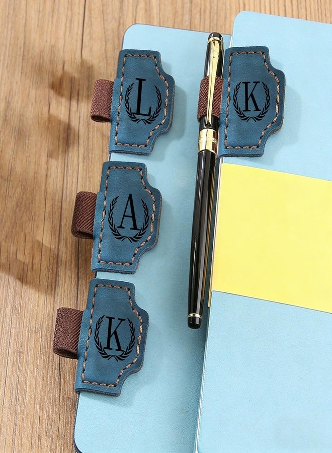 Boan Personalized Magnetic Leather Bookmark with Pen Holder - Engraved Initial Book Marker for Book Lovers, Custom Gift for Readers Teachers Men Women - Initial K (Blue) - Image 2
