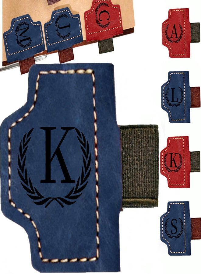 Boan Personalized Magnetic Leather Bookmark with Pen Holder - Engraved Initial Book Marker for Book Lovers, Custom Gift for Readers Teachers Men Women - Initial K (Blue) - Image 1