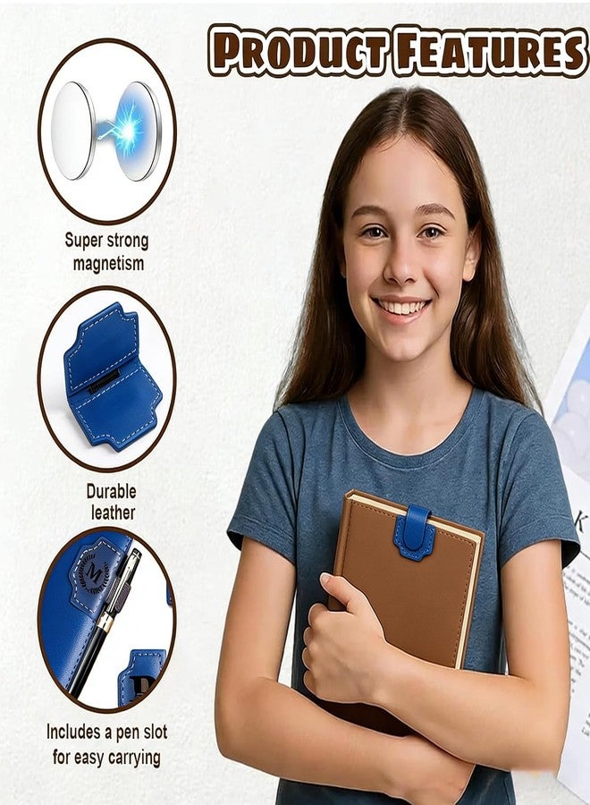 Boan Personalized Magnetic Leather Bookmark with Pen Holder - Engraved Initial Book Marker for Book Lovers, Custom Gift for Readers Teachers Men Women - Initial K (Blue) - Image 3