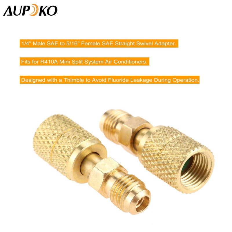 Aupoko محولات دوارة مستقيمة Aupoko 2 قطعة R410A، محولات نحاسية R410A صغيرة 5/16’’ SAE أنثوية × 1/4’’ SAE ذكر موصلات سريعة للخيوط لنظام تكييف الهواء المنفصل، HVAC وخدمة التبريد - Image 2