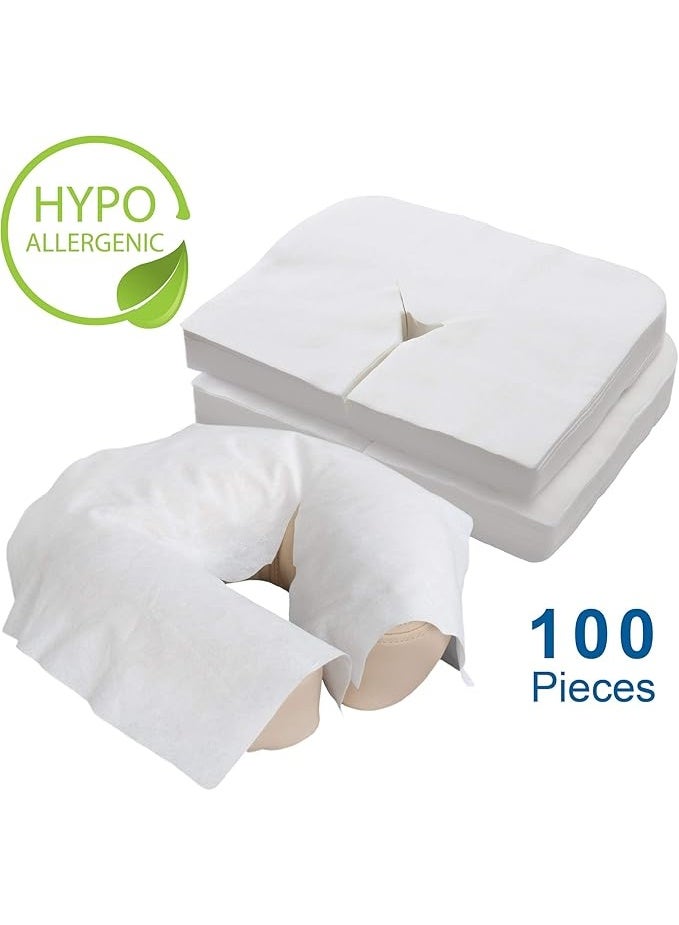 DUNISO 100 Pcs Disposable Face Cradle Covers，Disposable Beauty Salon SPA Headrest Pillow Cover，Massage Face Covers，Medical-Grade, Ultra Soft，for Massage Tables & Massage Chairs,16*12in - Image 2
