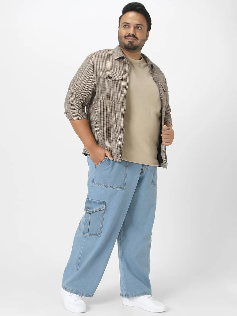 Urbano Fashion  Urbano Plus Men's Ice Blue Loose Fit Cargo Jeans with 6 Pockets Non-Stretchable  | Best Price UAE