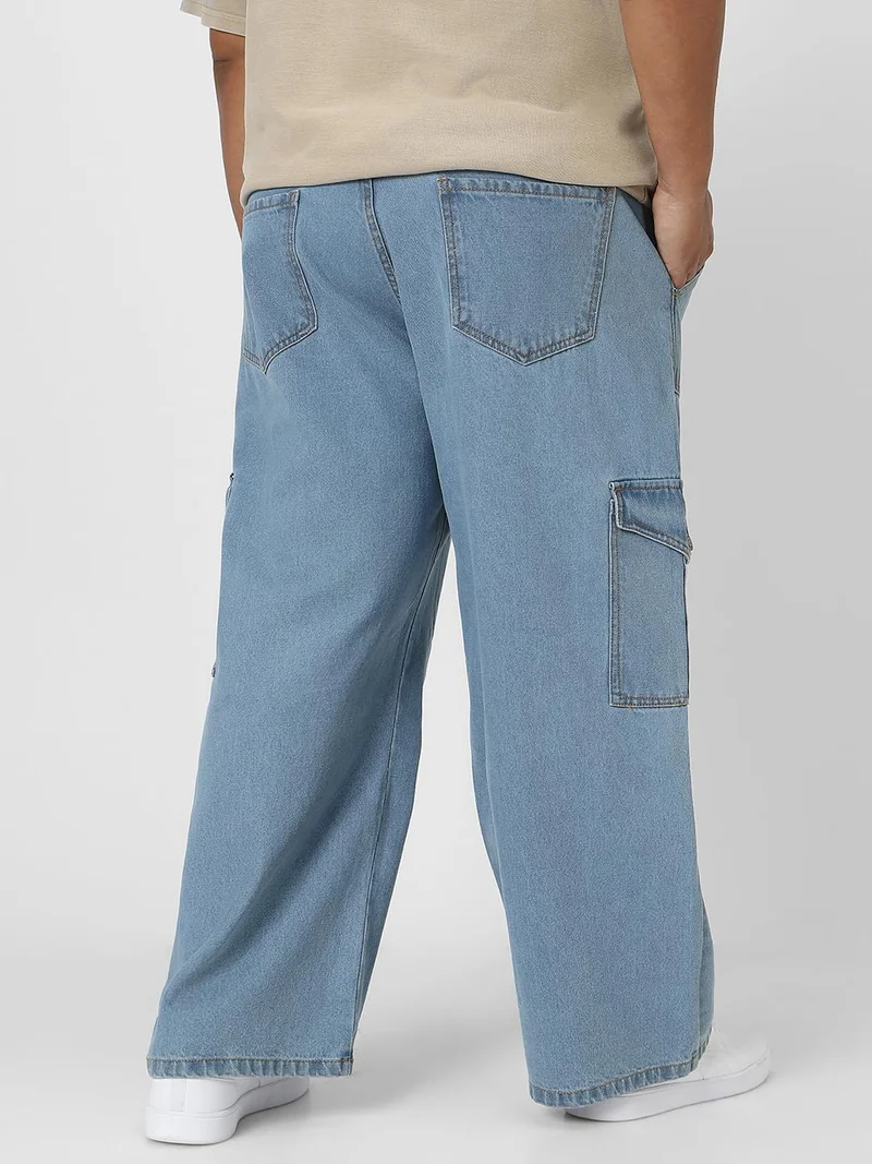 Urbano Fashion  Urbano Plus Men's Ice Blue Loose Fit Cargo Jeans with 6 Pockets Non-Stretchable  | Best Price UAE