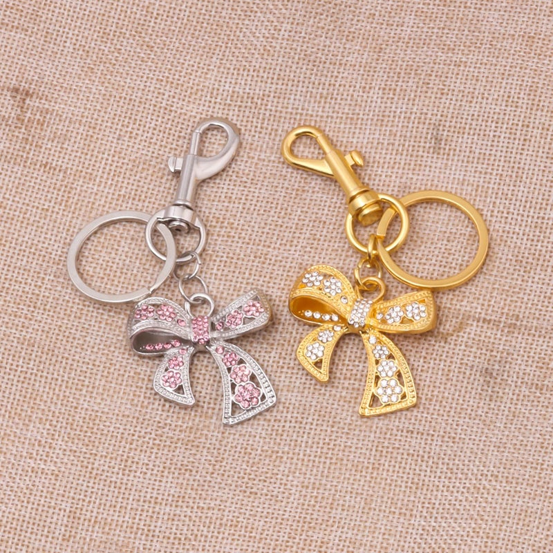 SORGERLY Pink Bow Bag Charm Keychain - Silver Key Chain, Cute Purse Handbag Accessories - Sparkly Gift for Women (Silver) - Image 5