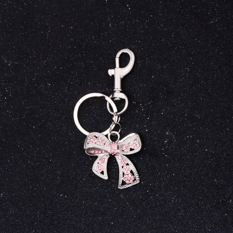 SORGERLY Pink Bow Bag Charm Keychain - Silver Key Chain, Cute Purse Handbag Accessories - Sparkly Gift for Women (Silver) - Image 4