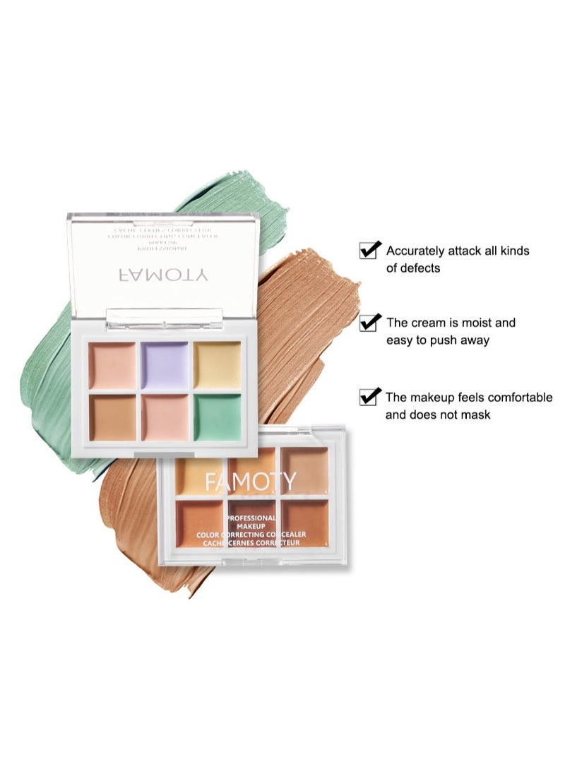 Mei Lifestyle - 6 Color Correcting Concealer Palette - Covers Acne Marks Dark Circles, Colour Correcting Makeup Palette - Image 1