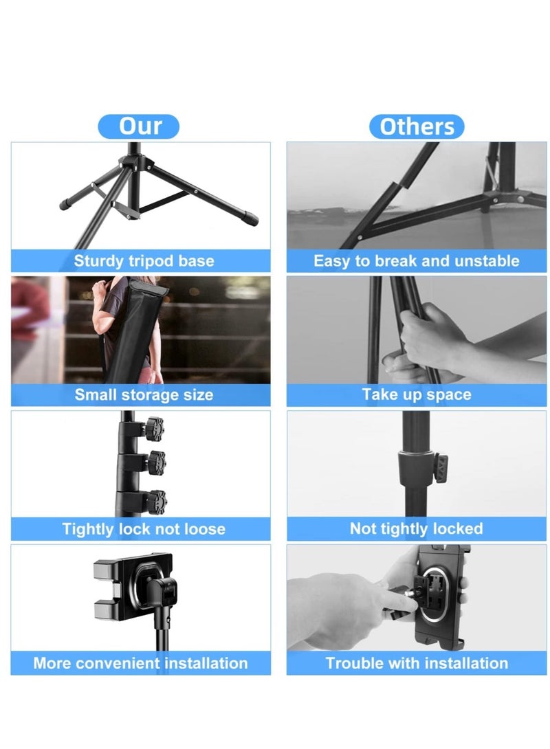 ELTRAZONE Tablet Stand Holder, iPad Tripod Floor Holder with Height Adjustable, 360 Rotating Cell Phone Stand for Video Recording, Compatible with iPad Pro, Mini, Air, iPhone and 4.7-13" Tablets Phones - Image 5