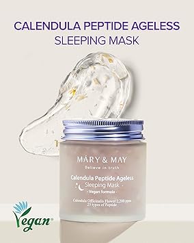 MARY & MAY MaryMay Vegan Calendula Peptide Ageless Sleeping Mask Overnight Hydration Face Gel Mask Korean Facial Mask Soothing Acne and AntiAging with Ceramide Hyaluronic Acid Cica 110g - Image 2