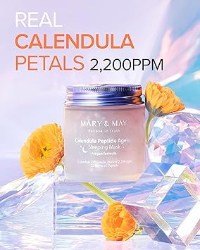 MARY & MAY MaryMay Vegan Calendula Peptide Ageless Sleeping Mask Overnight Hydration Face Gel Mask Korean Facial Mask Soothing Acne and AntiAging with Ceramide Hyaluronic Acid Cica 110g - Image 3
