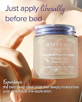 MARY & MAY MaryMay Vegan Calendula Peptide Ageless Sleeping Mask Overnight Hydration Face Gel Mask Korean Facial Mask Soothing Acne and AntiAging with Ceramide Hyaluronic Acid Cica 110g - Image 4