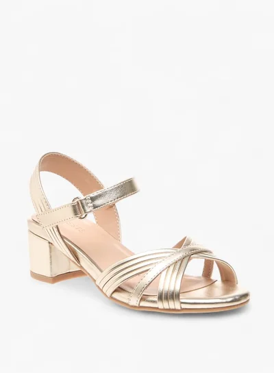 Celeste Girls Block Heeled Strappy Sandals With Hook And Loop Closure