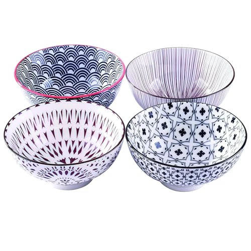 BOSILI Japanese Rice Bowl Set of 4 Ceramic Sushi Bowls Suitable for Dessert Snacks Cereal Soup Sauce - Image 1