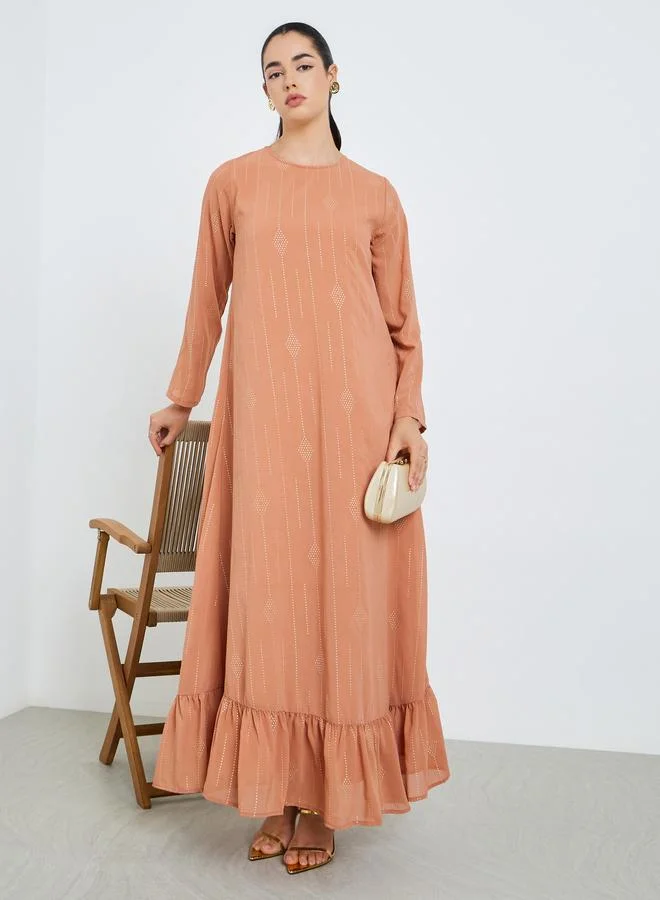 Amirah Women Peach Ruffled Hem Maxi Jalabiya