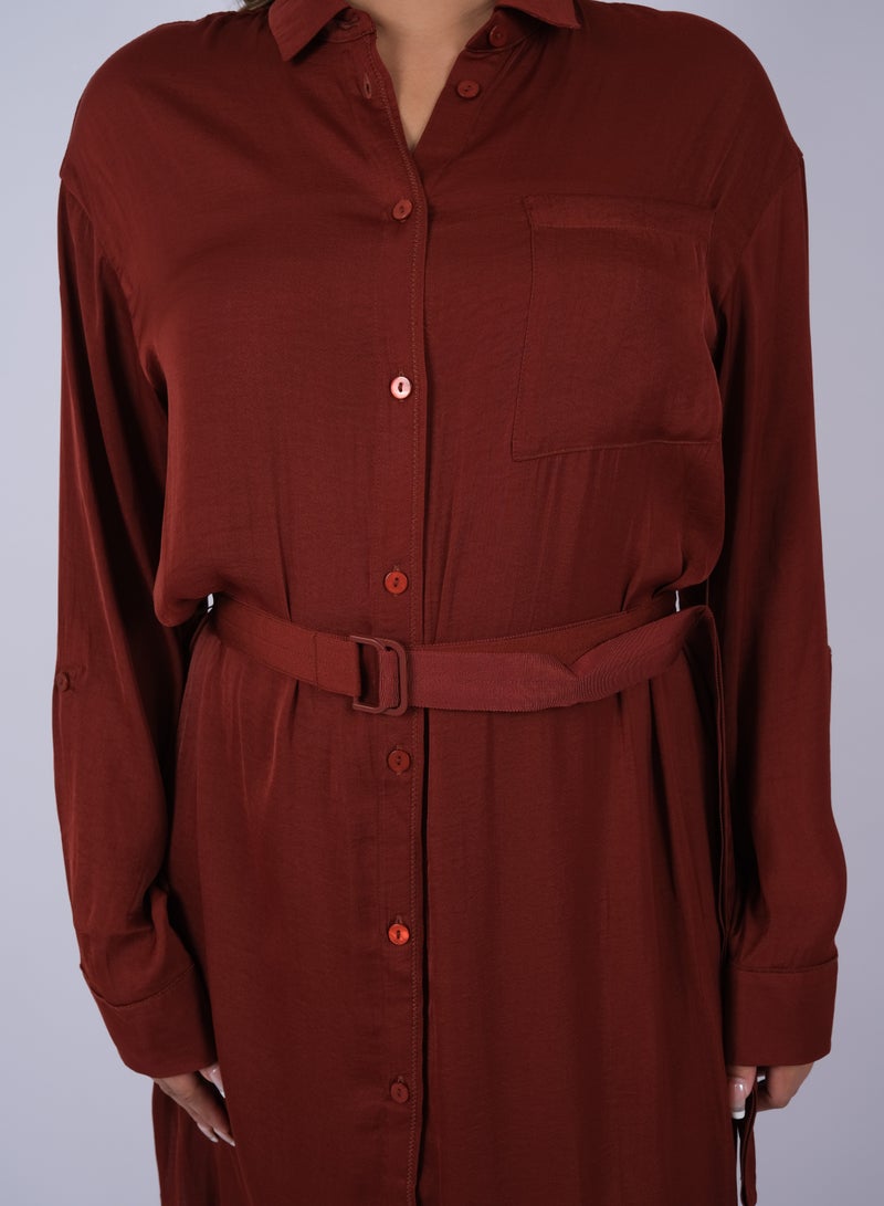 ONLY Women’s Single Breast Pocket Button Down Dress in Russet Brown  - Image 4